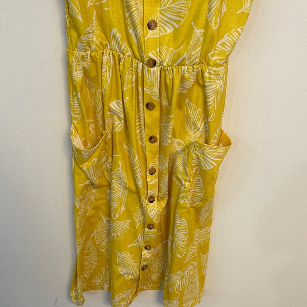 Sunny Yellow Leaf Print Midi Dress - Picture 4 of 5